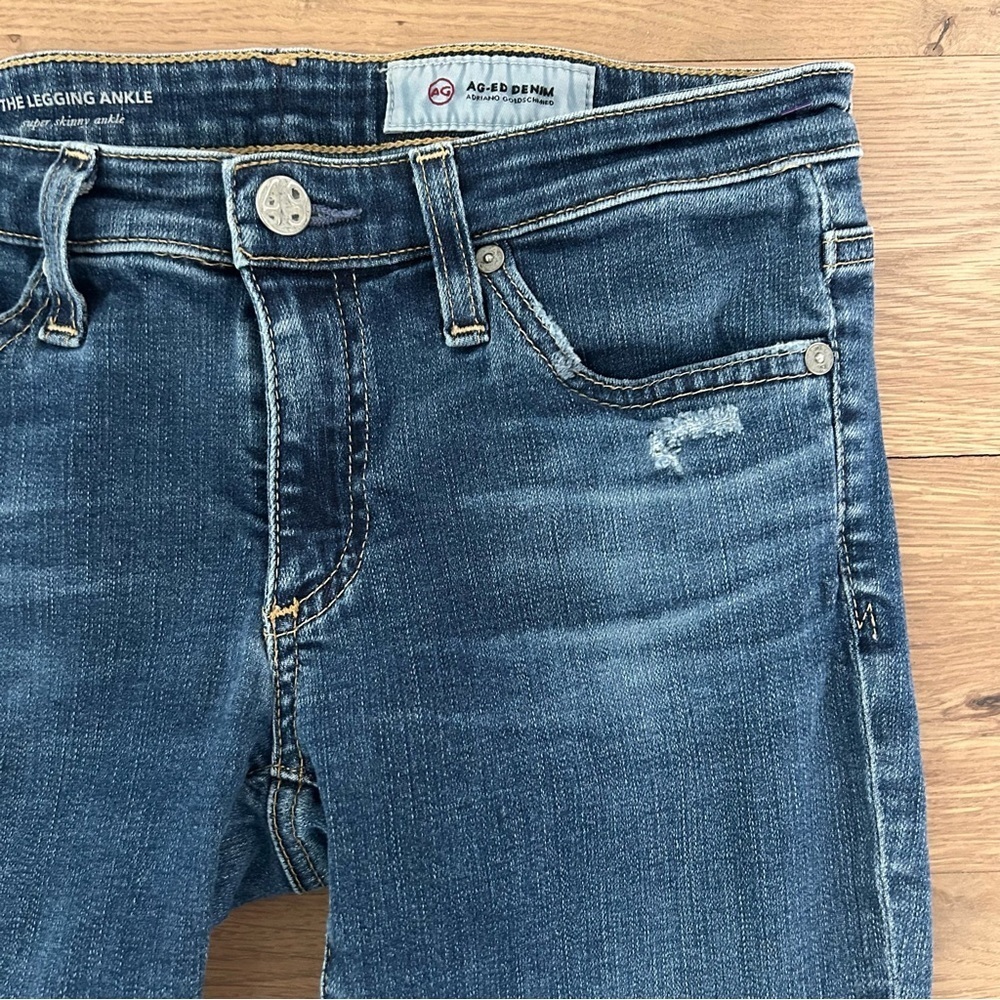 AG Adriano Goldschmied Super Skinny Legging Ankle Jean Patch Denim Blue Size 26R - Picture 7 of 14